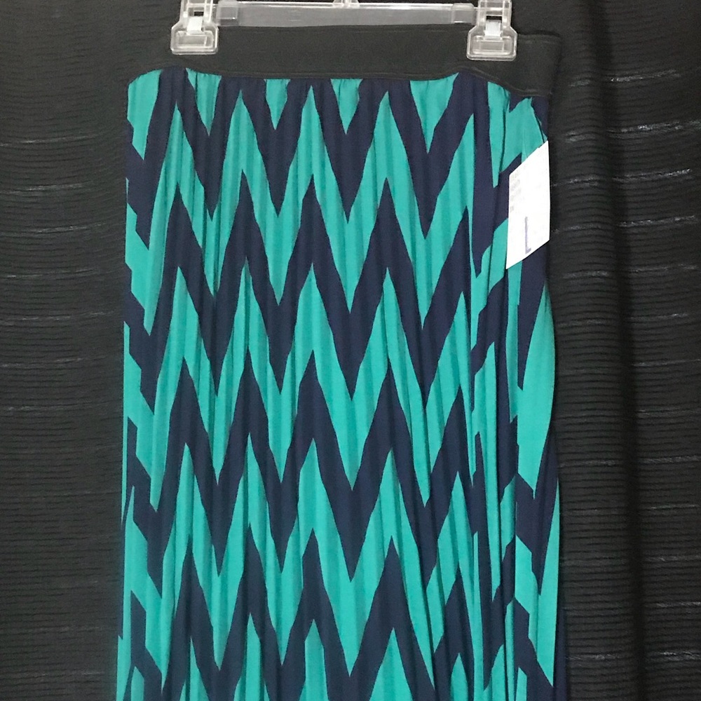 Navy and teal chevron pleated skirt. SOLD